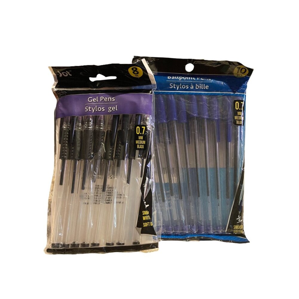 Gel Pens & Ballpoint Pens Set 0.7mm Medium Tip Black & Blue Ink ct 8 & black 10